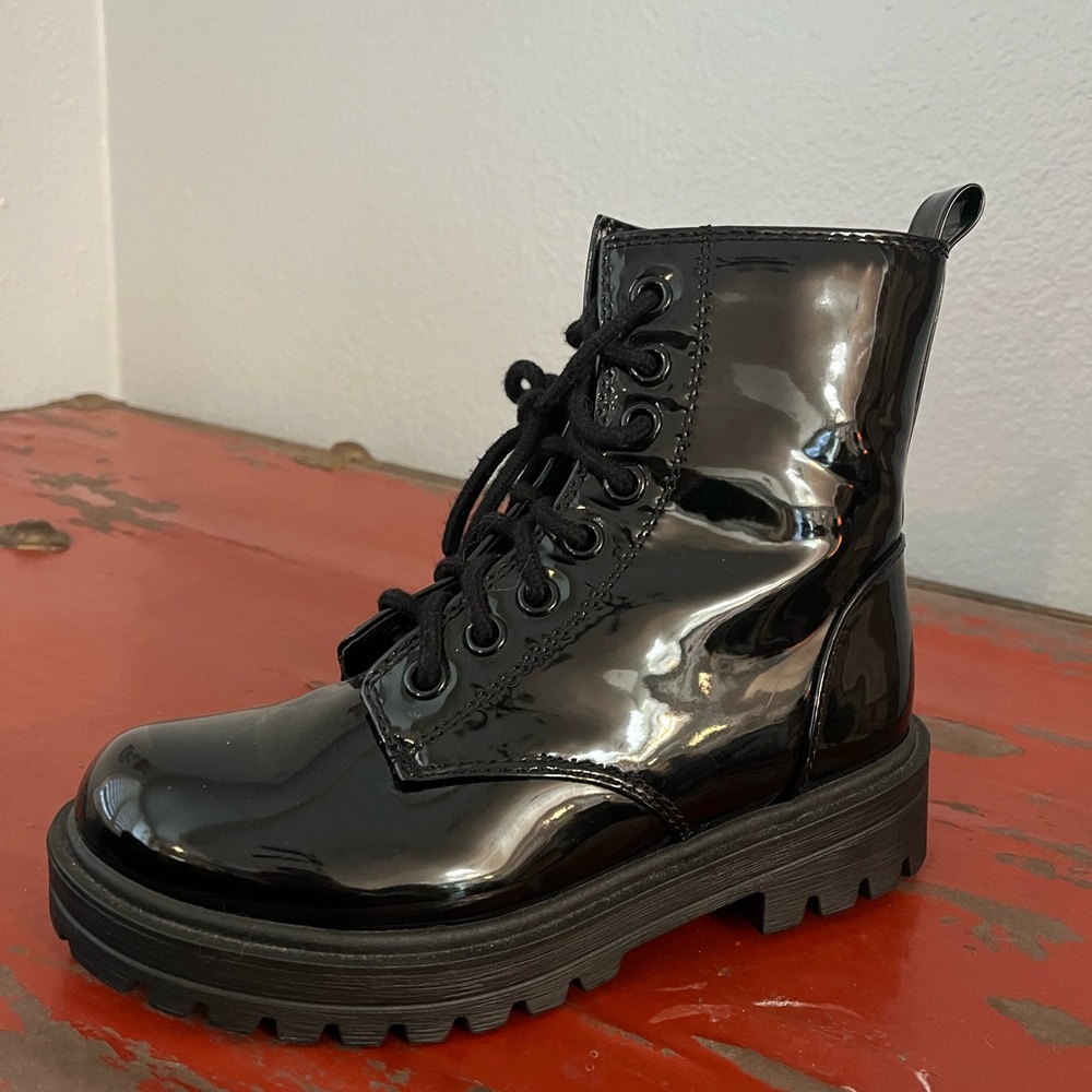 Black Patent Leather Combat Boots